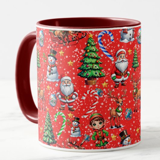 赤い背景のクリスマスの装飾的なパターン マグカップ