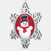 赤い背景のクリスマスの雪だるま スノーフレークピューターオーナメント (右)