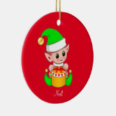 赤い背景のクリスマスエルフ セラミックオーナメント (右)