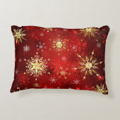 赤い背景のクリスマスゴールデンスノーフレーク アクセントクッション (裏面)