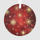赤い背景のクリスマスゴールデンスノーフレーク オーナメント (裏面)