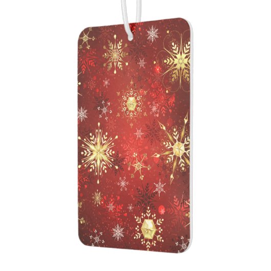 赤い背景のクリスマスゴールデンスノーフレーク カーエアーフレッシュナー (左)