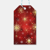 赤い背景のクリスマスゴールデンスノーフレーク ギフトタグ (裏面)