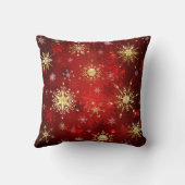 赤い背景のクリスマスゴールデンスノーフレーク クッション (裏面)