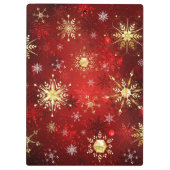 赤い背景のクリスマスゴールデンスノーフレーク クリップボード (裏面)