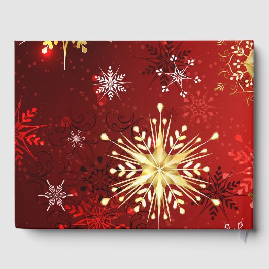 赤い背景のクリスマスゴールデンスノーフレーク ゲストブック (裏面)