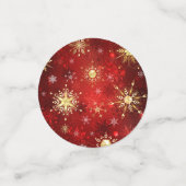 赤い背景のクリスマスゴールデンスノーフレーク コンフェッティ (スモール正面)