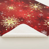 赤い背景のクリスマスゴールデンスノーフレーク シェルパブランケット (3/4)