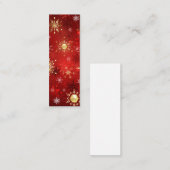 赤い背景のクリスマスゴールデンスノーフレーク スキニー名刺 (正面/裏面)