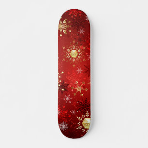 赤い背景のクリスマスゴールデンスノーフレーク スケートボード