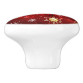 赤い背景のクリスマスゴールデンスノーフレーク セラミックノブ (側面)