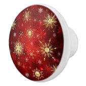 赤い背景のクリスマスゴールデンスノーフレーク セラミックノブ (右)