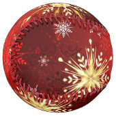 赤い背景のクリスマスゴールデンスノーフレーク ソフトボール (正面左)