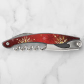 赤い背景のクリスマスゴールデンスノーフレーク ソムリエナイフ (裏面)