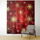 赤い背景のクリスマスゴールデンスノーフレーク タペストリー (インサイチュ)