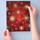 赤い背景のクリスマスゴールデンスノーフレーク チラシ (手)