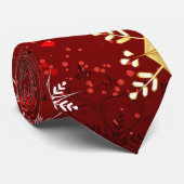 赤い背景のクリスマスゴールデンスノーフレーク ネクタイ (ロール)