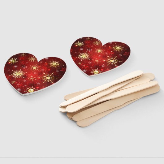 赤い背景のクリスマスゴールデンスノーフレーク ハンドファン (組立なし)