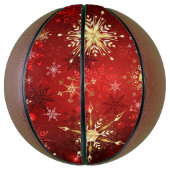 赤い背景のクリスマスゴールデンスノーフレーク バスケットボール (縦)