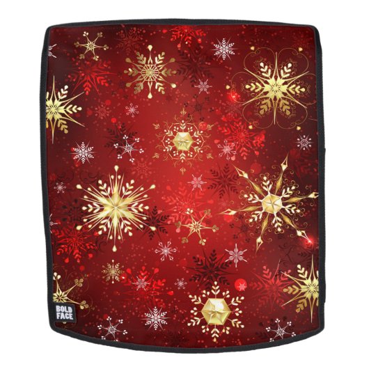 赤い背景のクリスマスゴールデンスノーフレーク バックパック (取り外し可フェース)