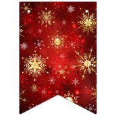 赤い背景のクリスマスゴールデンスノーフレーク バンティングフラッグ (第1の旗)
