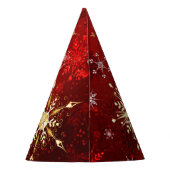 赤い背景のクリスマスゴールデンスノーフレーク パーティーハット (裏面)