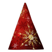 赤い背景のクリスマスゴールデンスノーフレーク パーティーハット (右)