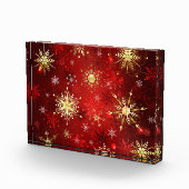 赤い背景のクリスマスゴールデンスノーフレーク フォトブロック (右)