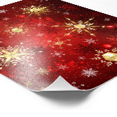 赤い背景のクリスマスゴールデンスノーフレーク フォトプリント            (角)