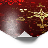 赤い背景のクリスマスゴールデンスノーフレーク フォトプリント            (角)