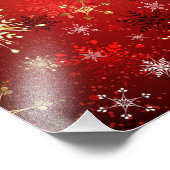 赤い背景のクリスマスゴールデンスノーフレーク フォトプリント            (角)