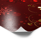 赤い背景のクリスマスゴールデンスノーフレーク フォトプリント            (角)