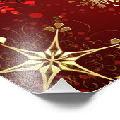 赤い背景のクリスマスゴールデンスノーフレーク フォトプリント            (角)