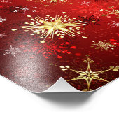 赤い背景のクリスマスゴールデンスノーフレーク フォトプリント            (角)