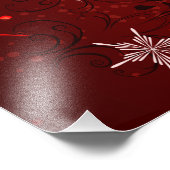 赤い背景のクリスマスゴールデンスノーフレーク フォトプリント            (角)