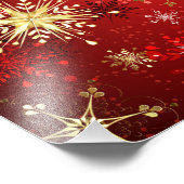赤い背景のクリスマスゴールデンスノーフレーク フォトプリント            (角)