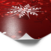赤い背景のクリスマスゴールデンスノーフレーク フォトプリント            (角)