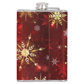 赤い背景のクリスマスゴールデンスノーフレーク フラスク (裏面)