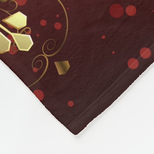 赤い背景のクリスマスゴールデンスノーフレーク フリースブランケット (角)