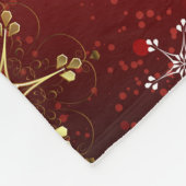 赤い背景のクリスマスゴールデンスノーフレーク フリースブランケット (角)