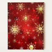 赤い背景のクリスマスゴールデンスノーフレーク プランナー手帳 (裏面)