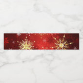 赤い背景のクリスマスゴールデンスノーフレーク ペットボトルラベル (シングルラベル)