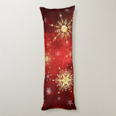 赤い背景のクリスマスゴールデンスノーフレーク ボディピロー (裏面 (縦))