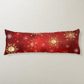 赤い背景のクリスマスゴールデンスノーフレーク ボディピロー (正面)
