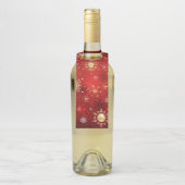 赤い背景のクリスマスゴールデンスノーフレーク ボトルネックタグ (ボトル)