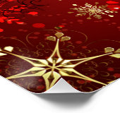 赤い背景のクリスマスゴールデンスノーフレーク ポスター (コーナー)