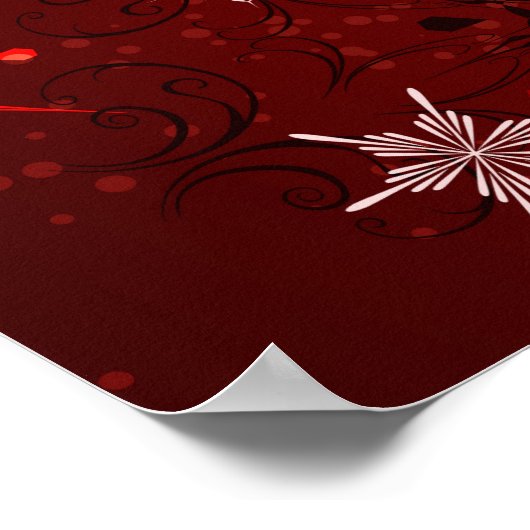 赤い背景のクリスマスゴールデンスノーフレーク ポスター (角)