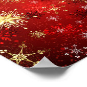 赤い背景のクリスマスゴールデンスノーフレーク ポスター (角)