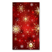 赤い背景のクリスマスゴールデンスノーフレーク マグネット名刺 (正面縦)