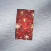 赤い背景のクリスマスゴールデンスノーフレーク マグネット名刺 (インサイチュ)
